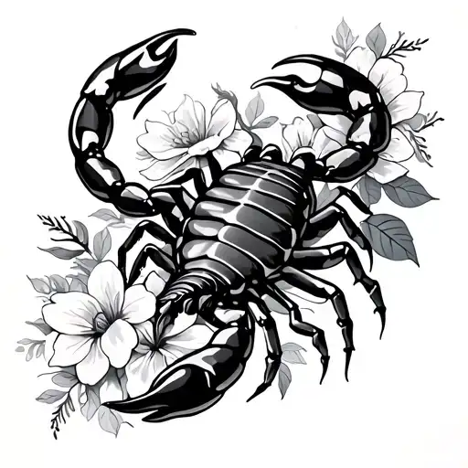 Scorpion And Flowers Surrounding
