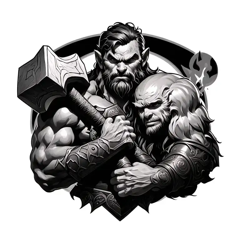 Huggin And Munnin With Mjolnir Hammer