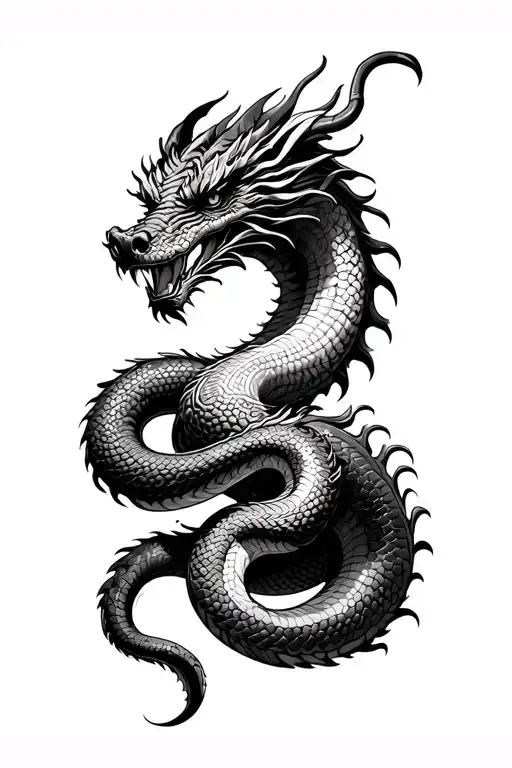 Eastern Dragon Intertwined With A Snake