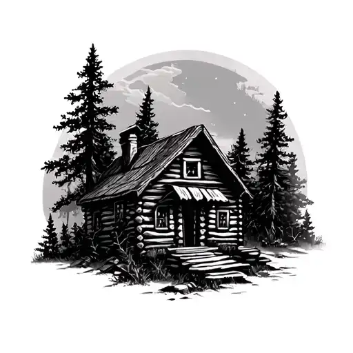 Cabin In Dark Forest Scene
