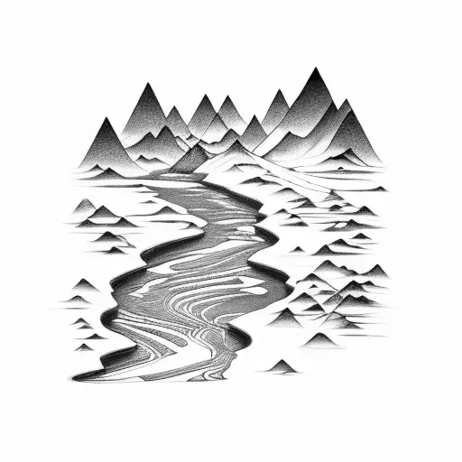 A Serene Mountain Landscape With A Winding River Flowing Through It