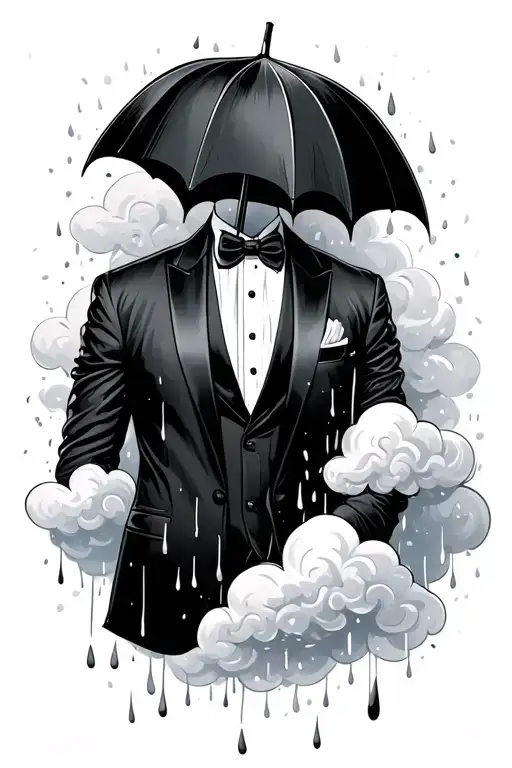 Empty Tuxedo With Umbrella And Rain Cloud