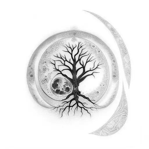 Tree Of Life Back Tattoo With Moon Phases
