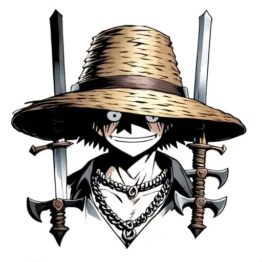 Luffy Straw Hat With Zoro Swords And Axes Necklace