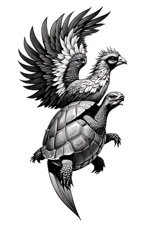 Tortoise With A Pheonix On Its Shell Merging