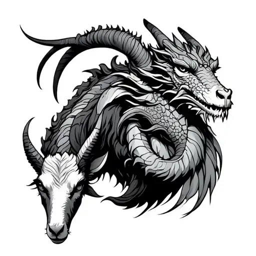 Goat Beside A Dragon Protector