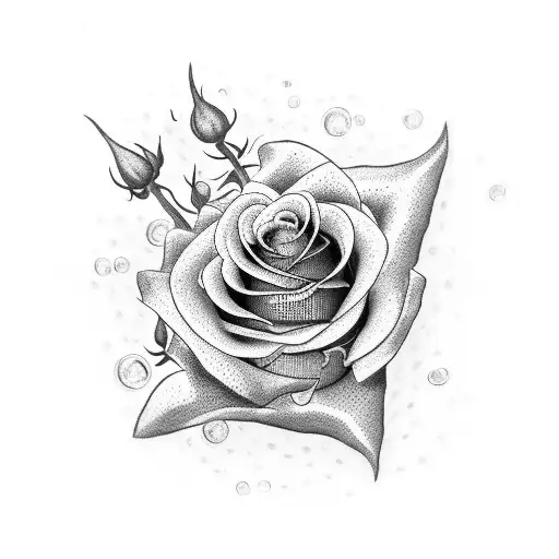 A Dotwork Tattoo Of A Rose Intertwined With A Prescription Pill Bottle
