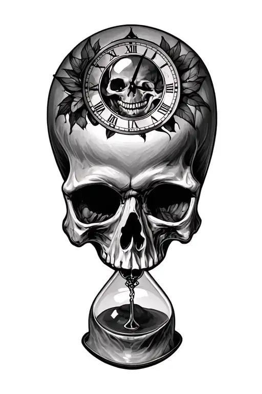 Skull Dark With Hour Glass Memento Mori