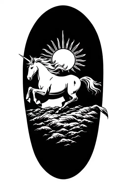 A Sun With A Unicorn Jumping Over It