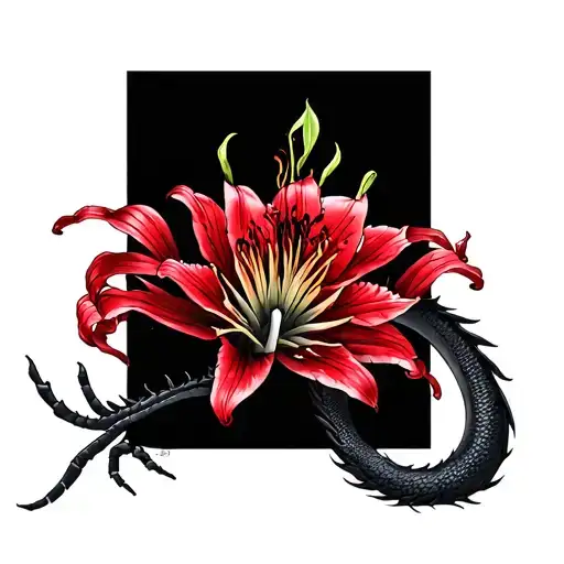 Small Dragon With Red Spider Lily
