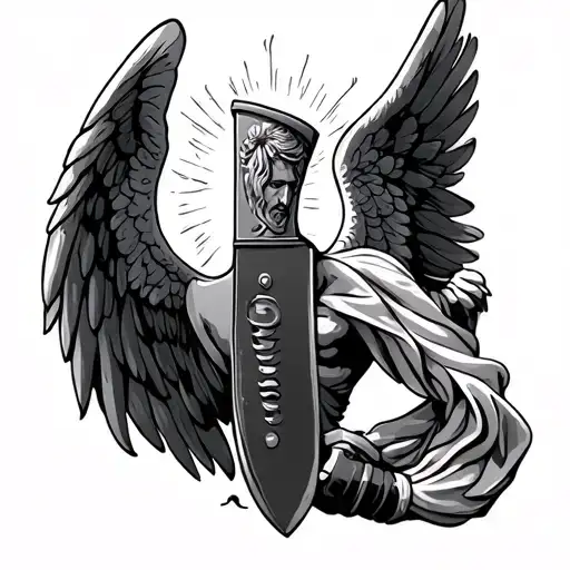 Butcher Cleaver With Angel Wings With Heaven In Background