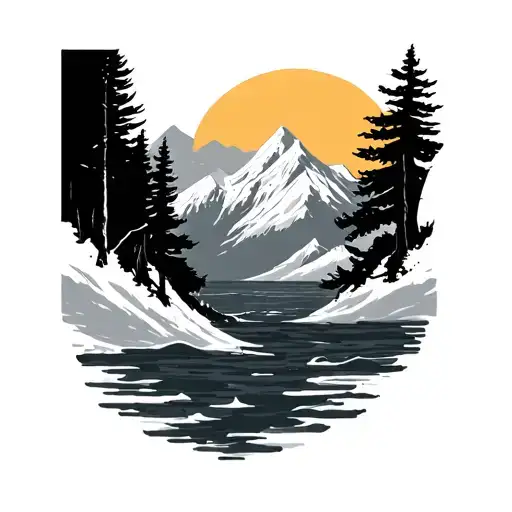 Mountain Ocean Trees Simple