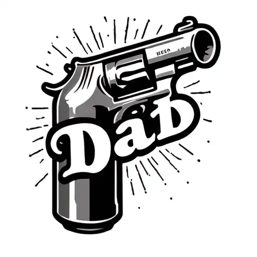 Create Tattoo Stencils Of Gun Shooting A Beer Can With The Word Dad In Middle