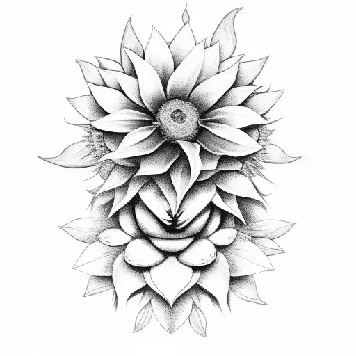 Black And Grey Portrait Of A Melanin Goddess Surrounded By Sunflowers