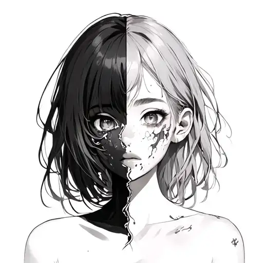 A Beautiful Anime Girl Whose Skin Is Peeling Off Half Of Her Face