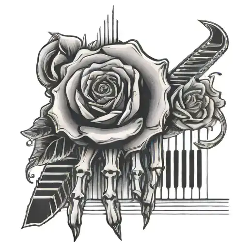 Bone Hand With A Rose And Piano Keys Forming