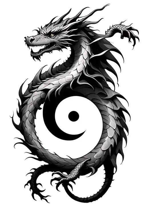 Dragon Wrapped Around Yin Yang Symbol