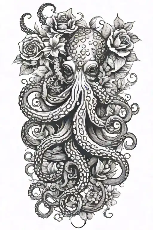 Elegant Octopus With Flowers Growing