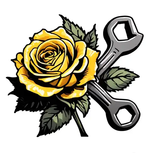 Yellow Rose Blooming Wrench Crossed