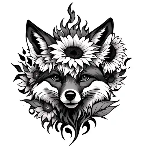 Sunflowers And Flaming Fox