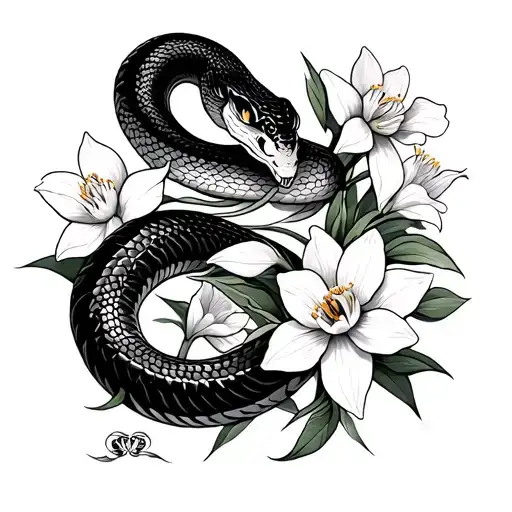 Chinese Snake And Daffodils