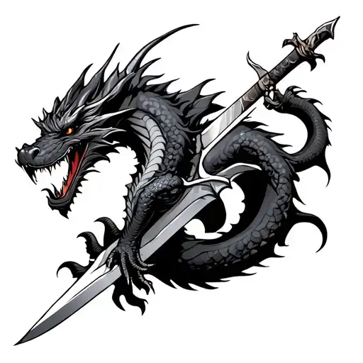 Dragon Climbing On A Sword Surrounded