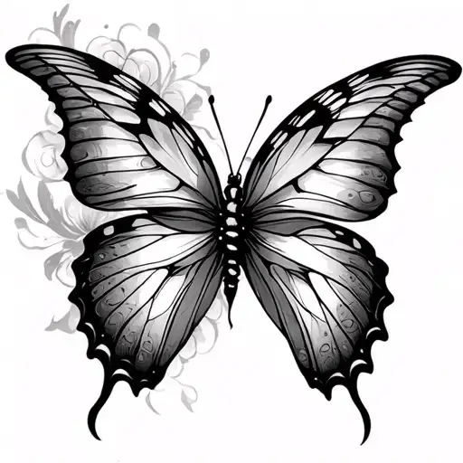 Line Art Spine Tattoo Butterfly