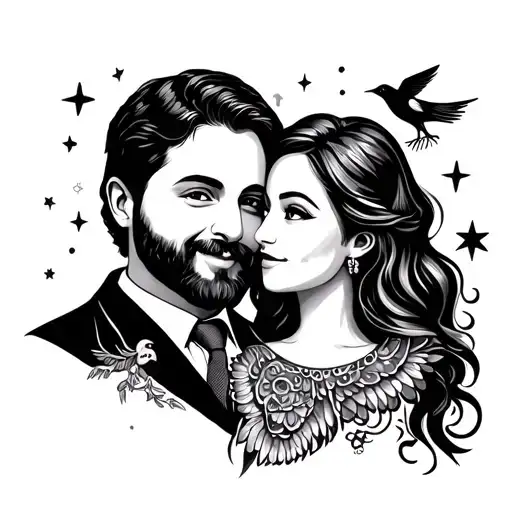 Mom And Dad With Bird And Stars