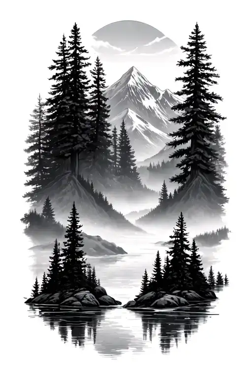 Forest And Mountains Of The Taiga River