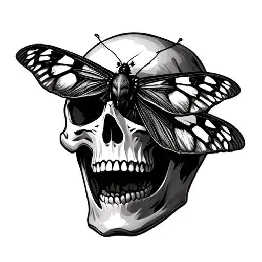 Skull With Moth Emerging From Mouth