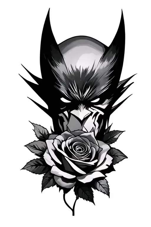 Shadow Wolverine Face With A Rose