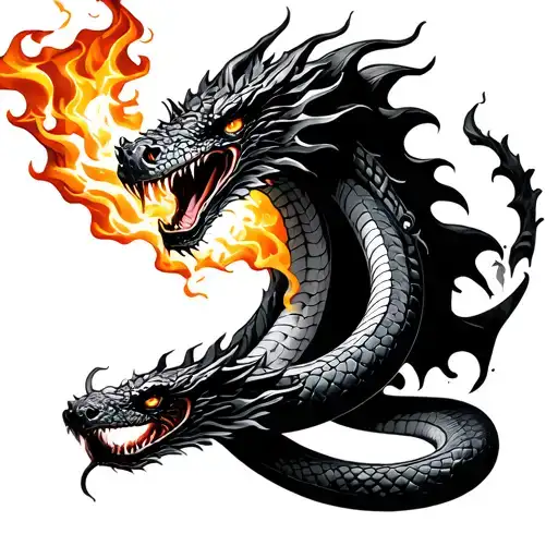 Snake Turning Into A Dragon Breathing Fire