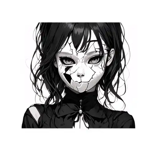 Anime Girl With A Broken Porcelain Mask