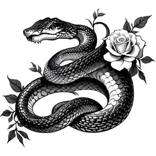 Snake With Roses And Waves