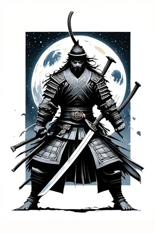 The Samurai Stands With His Back And Cuts The Universe With A Katana