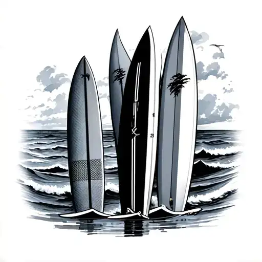 Give Me A Fine Line Tattoo That Has 4 Surf Boards