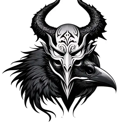 Oni Mask And Raven With Deadly Nightshade