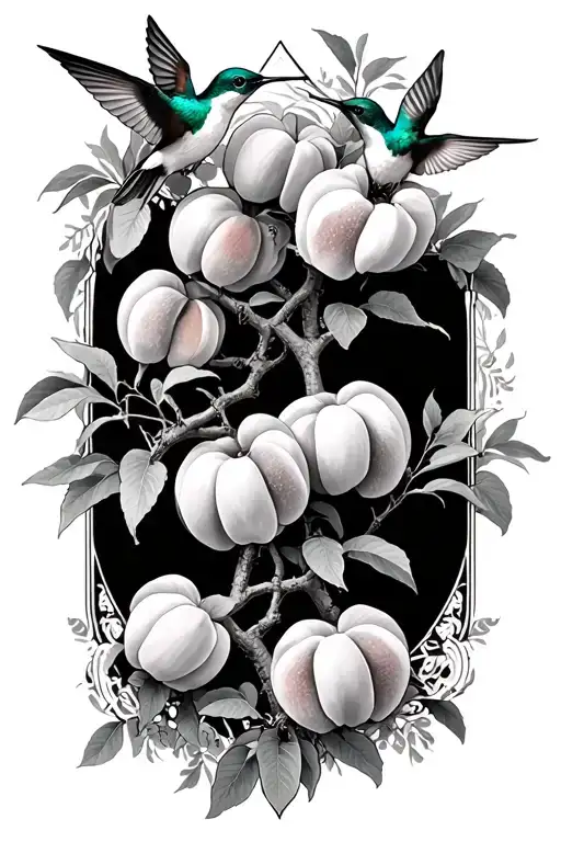 Peach Tree And Humming Birds