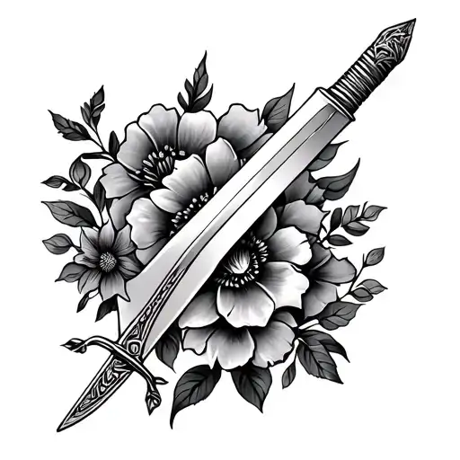Sword In Inner Forearm By Wrist With Mexican Style Realistic Flowers