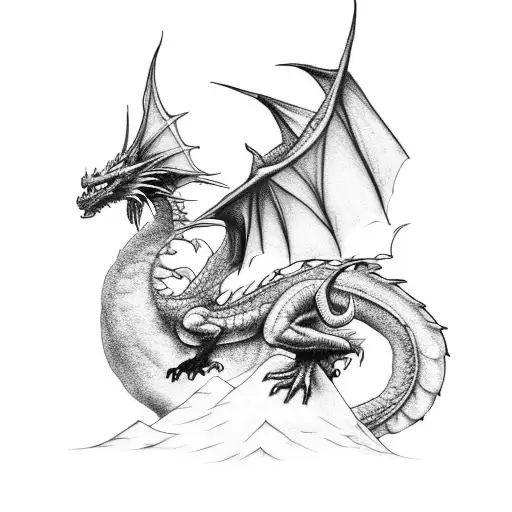 Dragon On Mountain Under A Waterfall