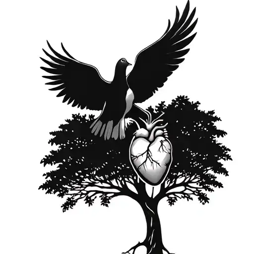 Tree Of Life With A Dove Carrying An Anatomical Heart
