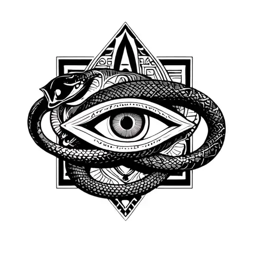 Egyptian Snake Intertwined With Eye Of Ra Symbols