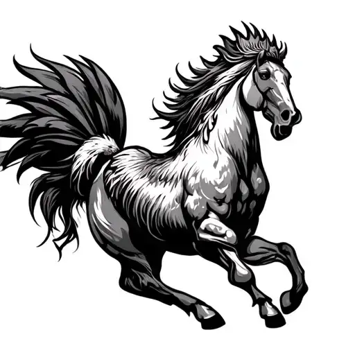 Rooster Fighting Horse Bucking