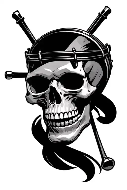 Skull With Snare Drum Head And Cross Sticks Underneath