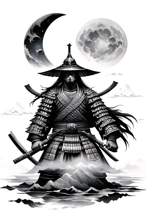 Samurai With Sun Moon Rising
