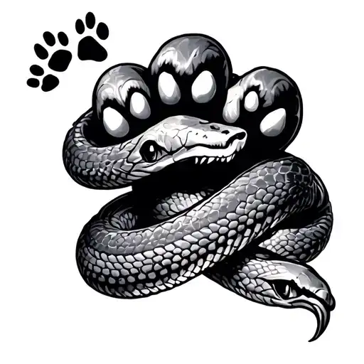 Dog Paw Print And Snake Wrapped