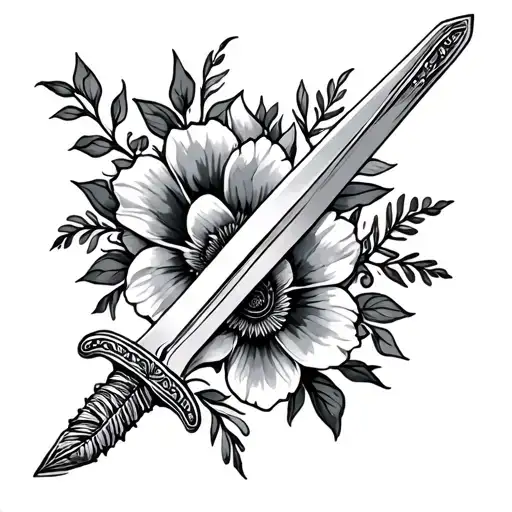 Short Sword In Inner Forearm By Wrist With Mexican Style Realistic Flowers