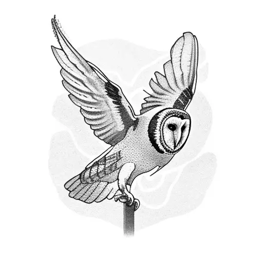 Barn Owl One Wing Spread Hardy Hibiscus Flowers And Branch