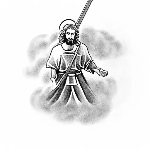 Jesus Holding An Rpg Standing On Clouds