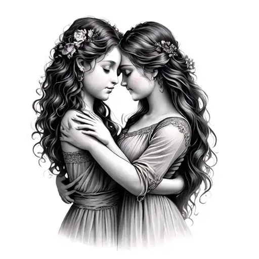 Mother Embracing Her Daughter